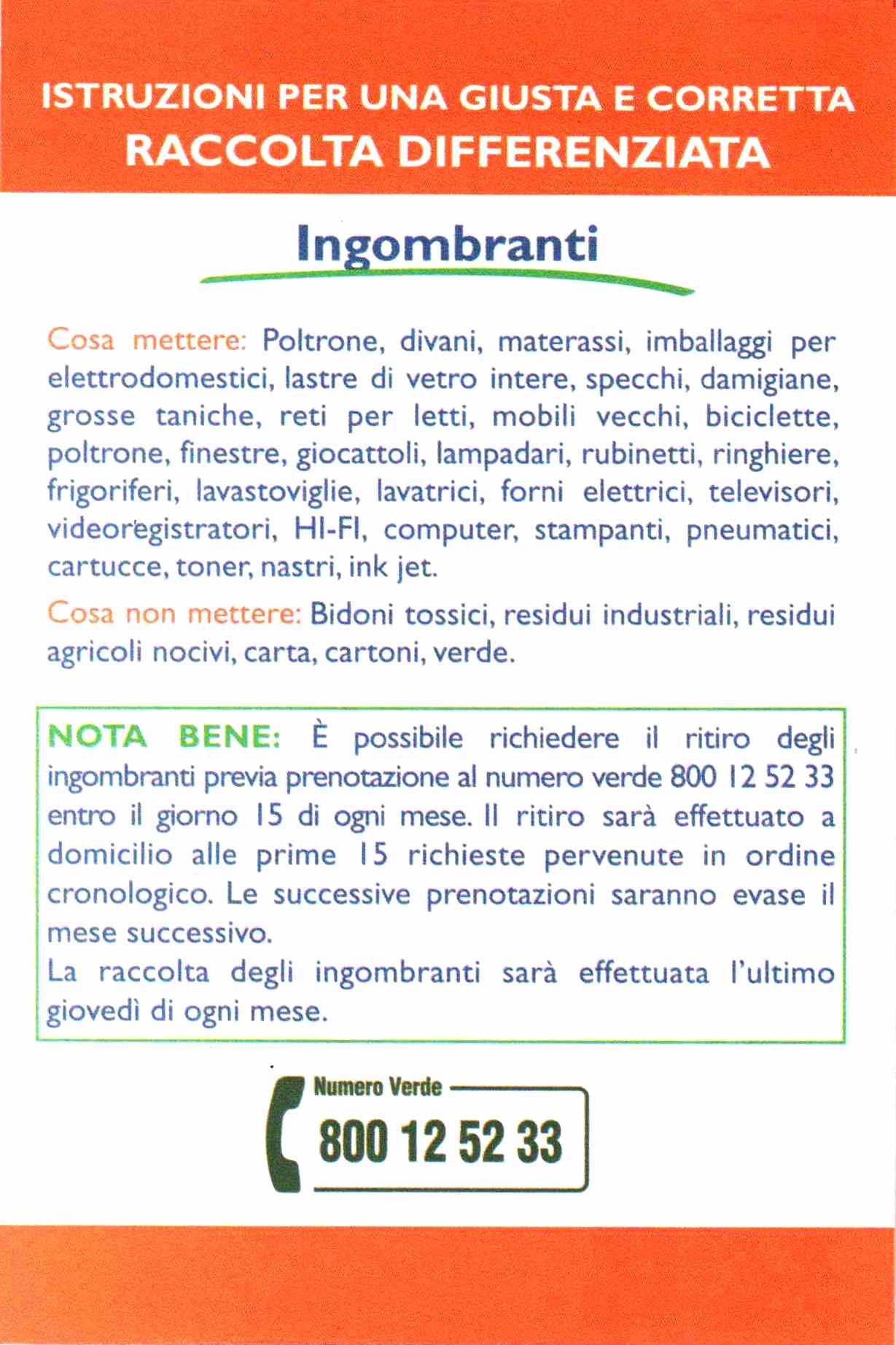 Ingombranti, cosa e come conferire